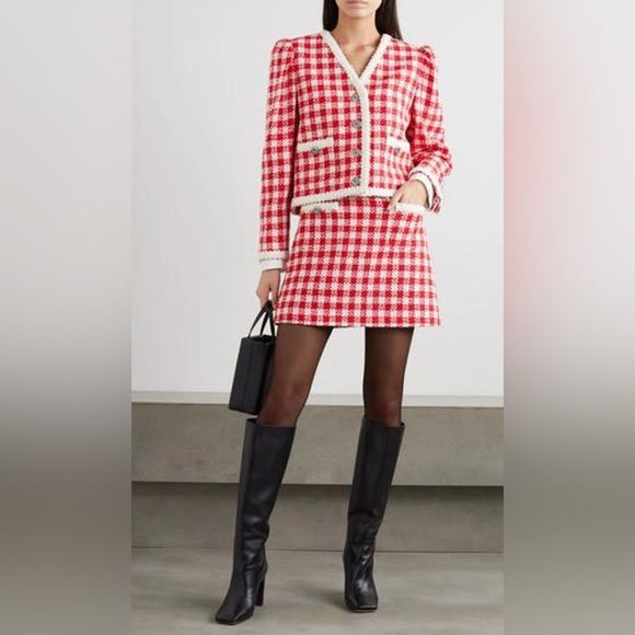 NWT MIU MIU Checked Wool & Cotton Tweed Mini Skirt - Size 36 - Picture 2 of 8